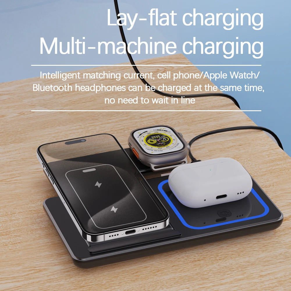 30W Foldable 3-in-1 Wireless Charging Station | Fast Qi Charger