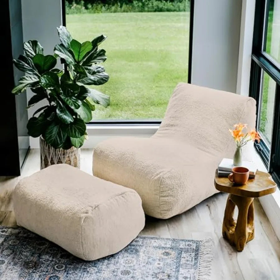 Comfortable Bean Bag Lounger and Ottoman Set for Relaxation