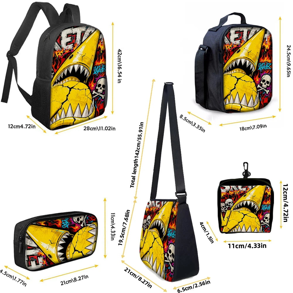 Trendy Shark Graphic Backpack Set | Perfect for School & Daily Use