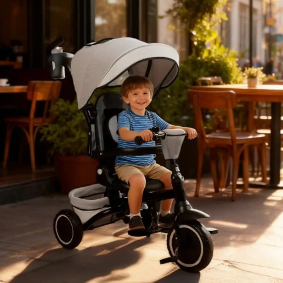 8 in 1 Folding Toddler Tricycle with Canopy and Reversible Seat