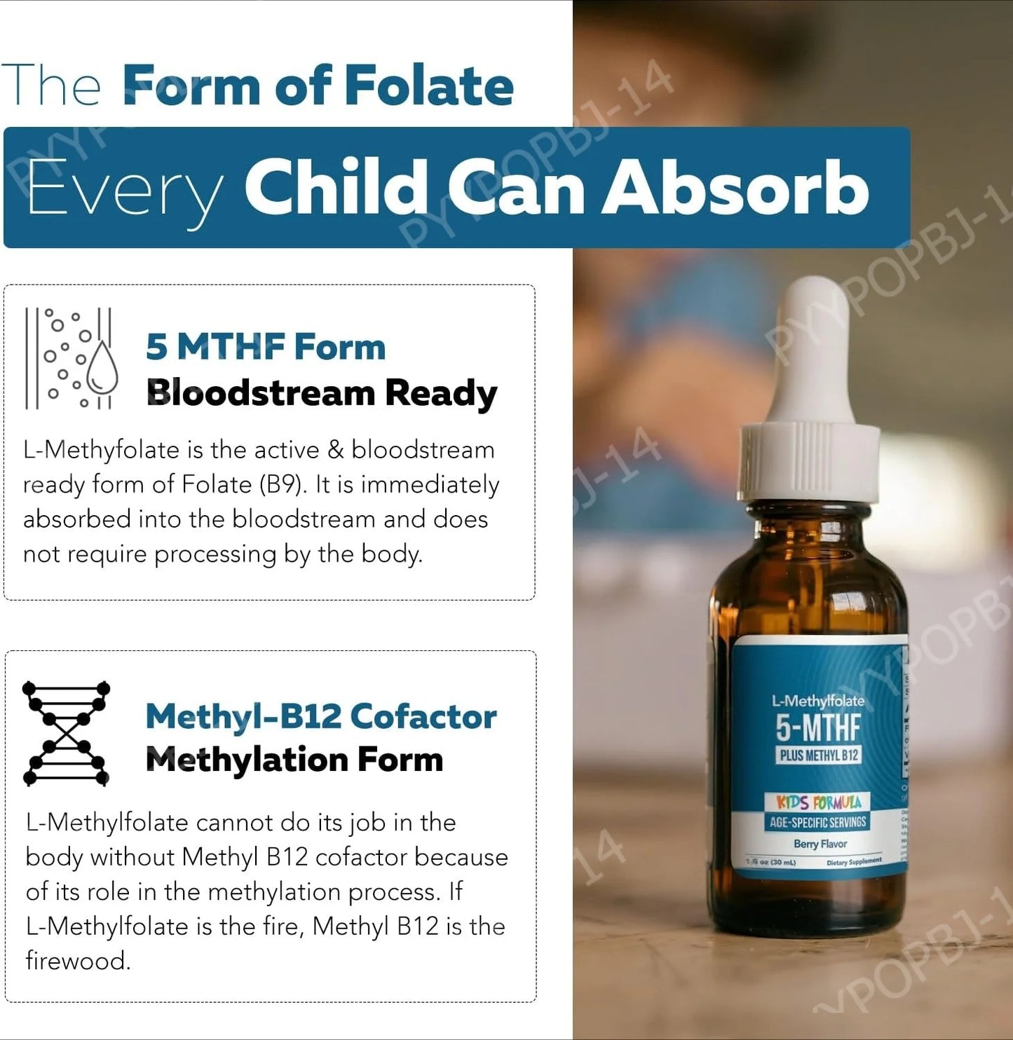 Kids L-Methylfolate Liquid Drops | Vegan Active Folate Support