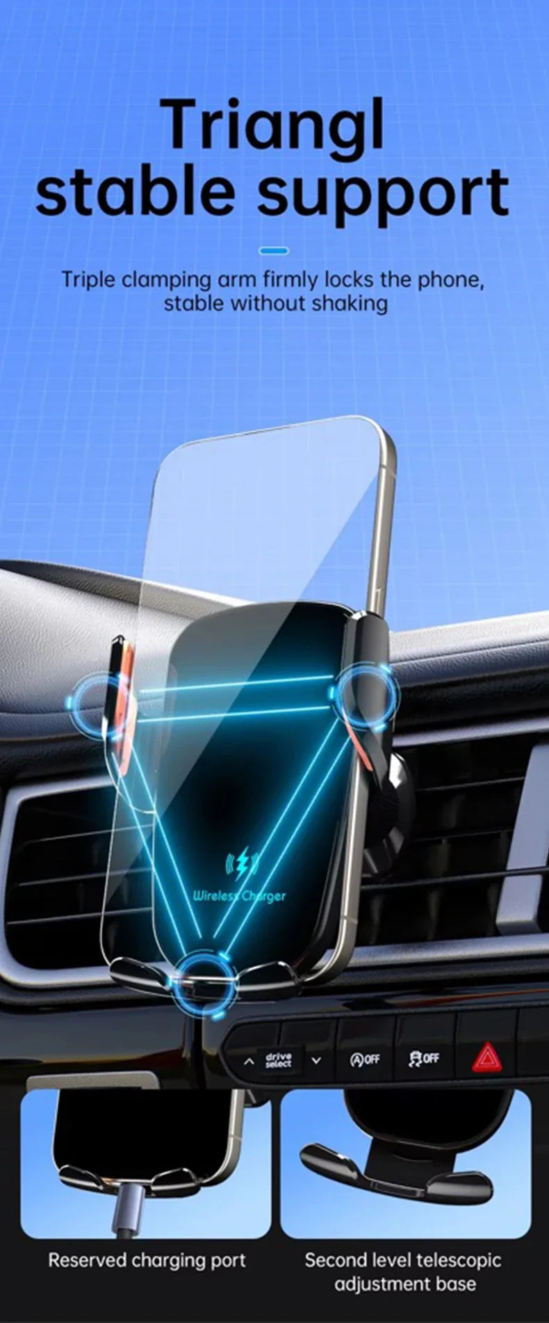 Wireless Car Charger with Fast Charge & Clamping Holder