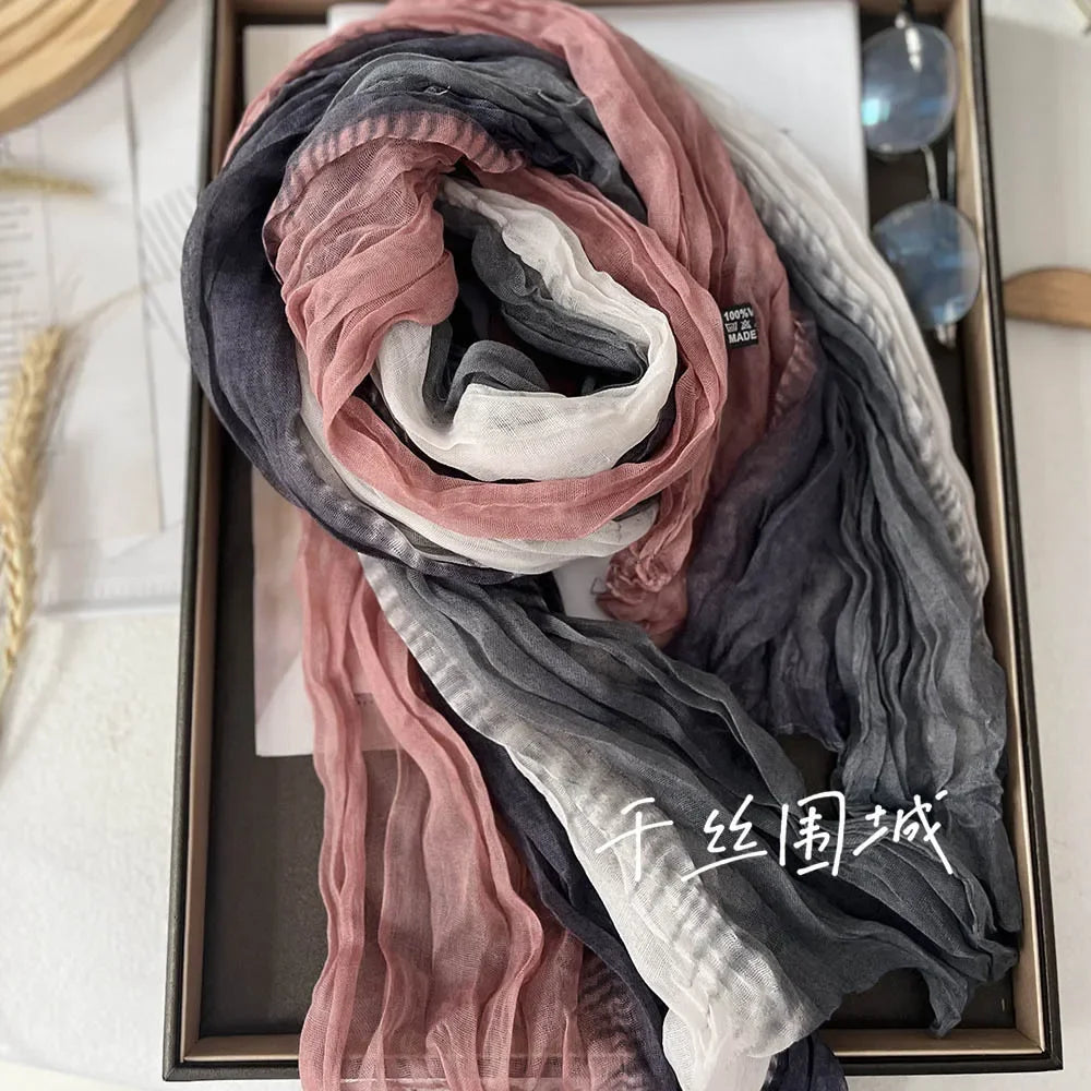 Elegant Women's Long Cotton Hemp Gradient Scarf for Winter Fashion