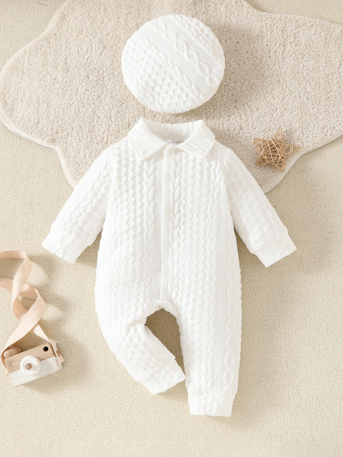 Adorable Long-Sleeve Textured Baby Boy Romper | Ultra-Soft Comfort