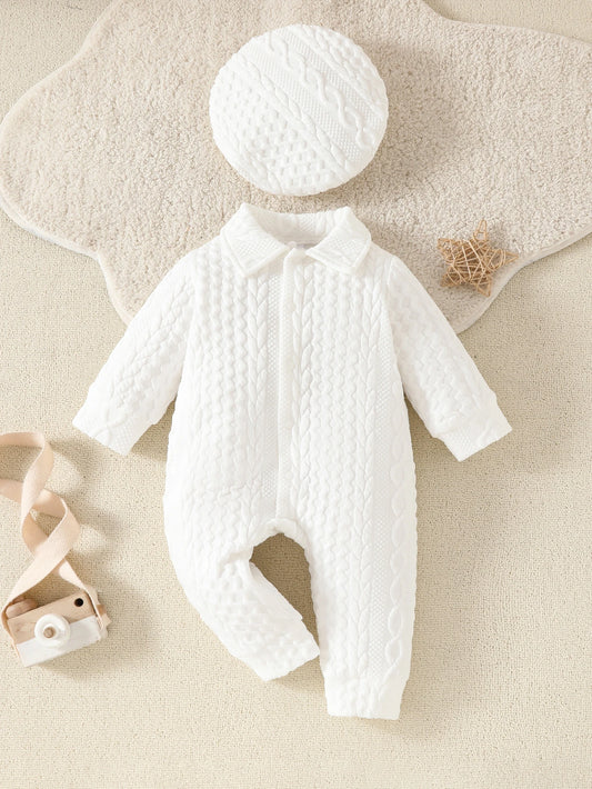 Adorable Long-Sleeve Textured Baby Boy Romper | Ultra-Soft Comfort