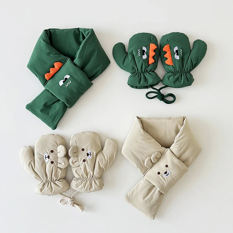 Winter Kids Scarf & Gloves Set | Cute Cartoon Accessories