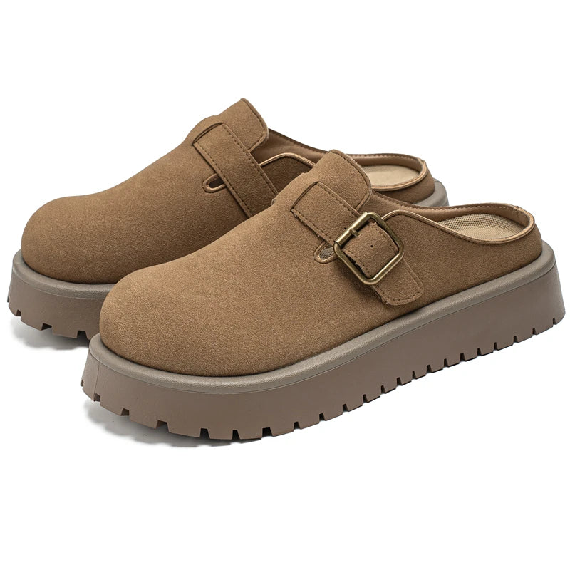 Men's Casual Leather Half Slippers | Non-Slip Summer Clogs
