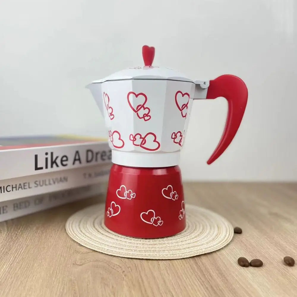 Personalized Heart Pattern Aluminum Mocha Pot | Classic Coffee Maker