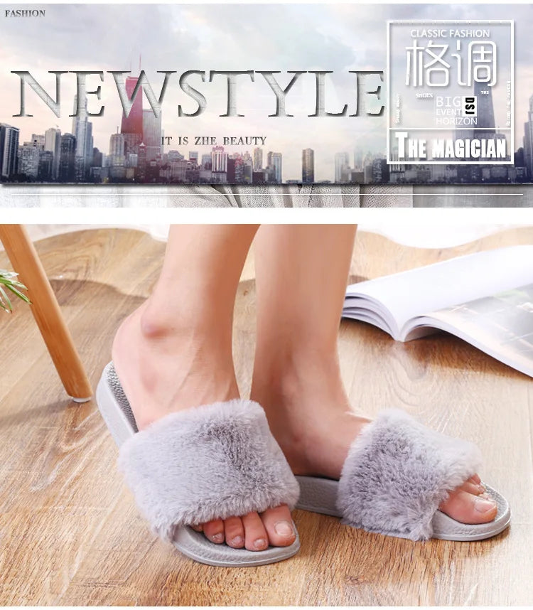 Women's Open Toe Fuzzy Plush Slippers | Cozy Winter House Slides