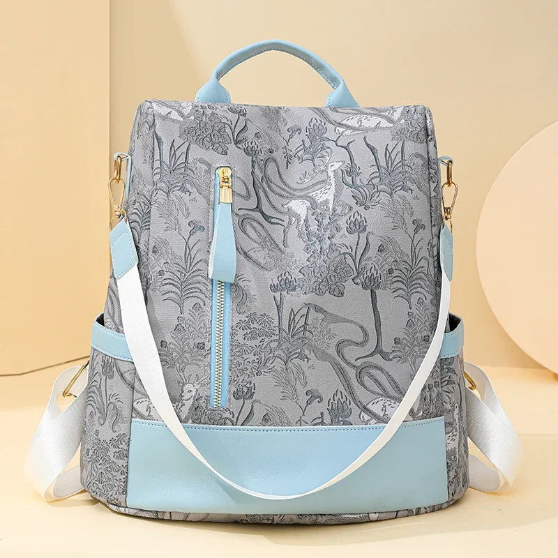 Stylish Color Blocking PU Leather Backpack | Anti-Theft Travel Bag