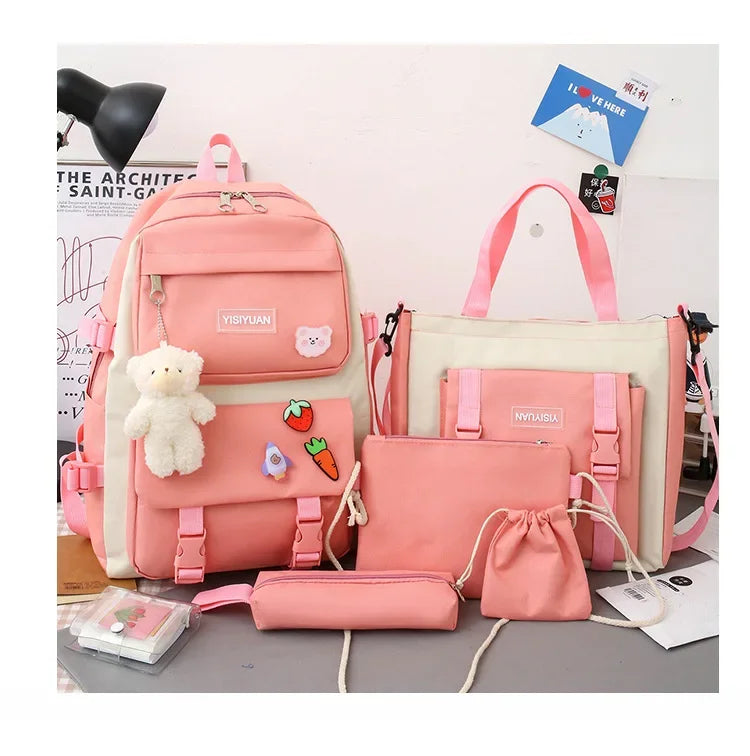 Large Capacity Kids Backpack | Versatile Nylon School Bag Set