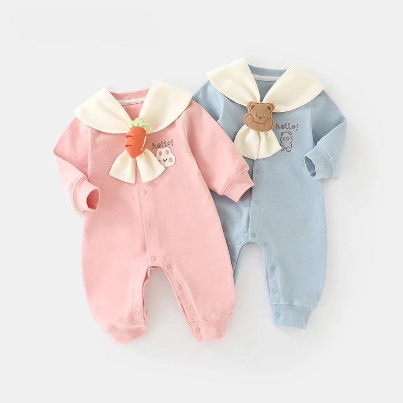 Infant Navy Collar Long Sleeve Romper | Stylish Baby Outfit