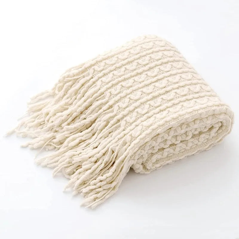 Cozy Yellow Boho Knitted Blanket | Soft Travel Nap Comfort