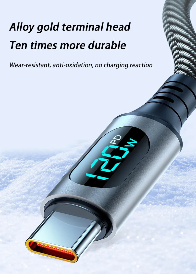 Cable A-C and C-C With Led Digital Display Cable Max 120W Super Fast Charge Cable For Xiaomi 17 Huawei Samsung iPhone Oneplus