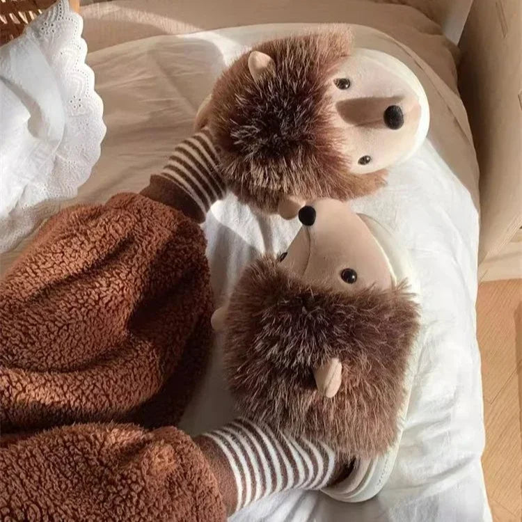 Cute Hedgehog Plush Winter Slippers | Cozy Cotton Home Shoes