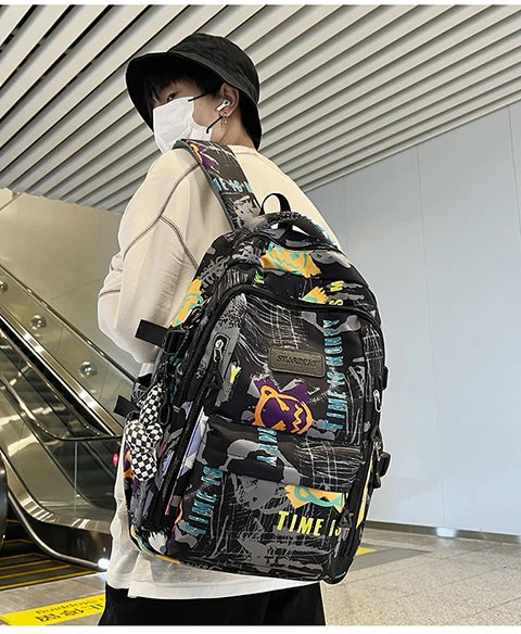 Trendy Personalized Graffiti Japanese Backpack | Large Capacity Book Bag
