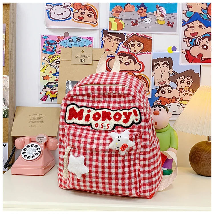 Stylish Girls Red Plaid Backpack | Large Capacity School Bag