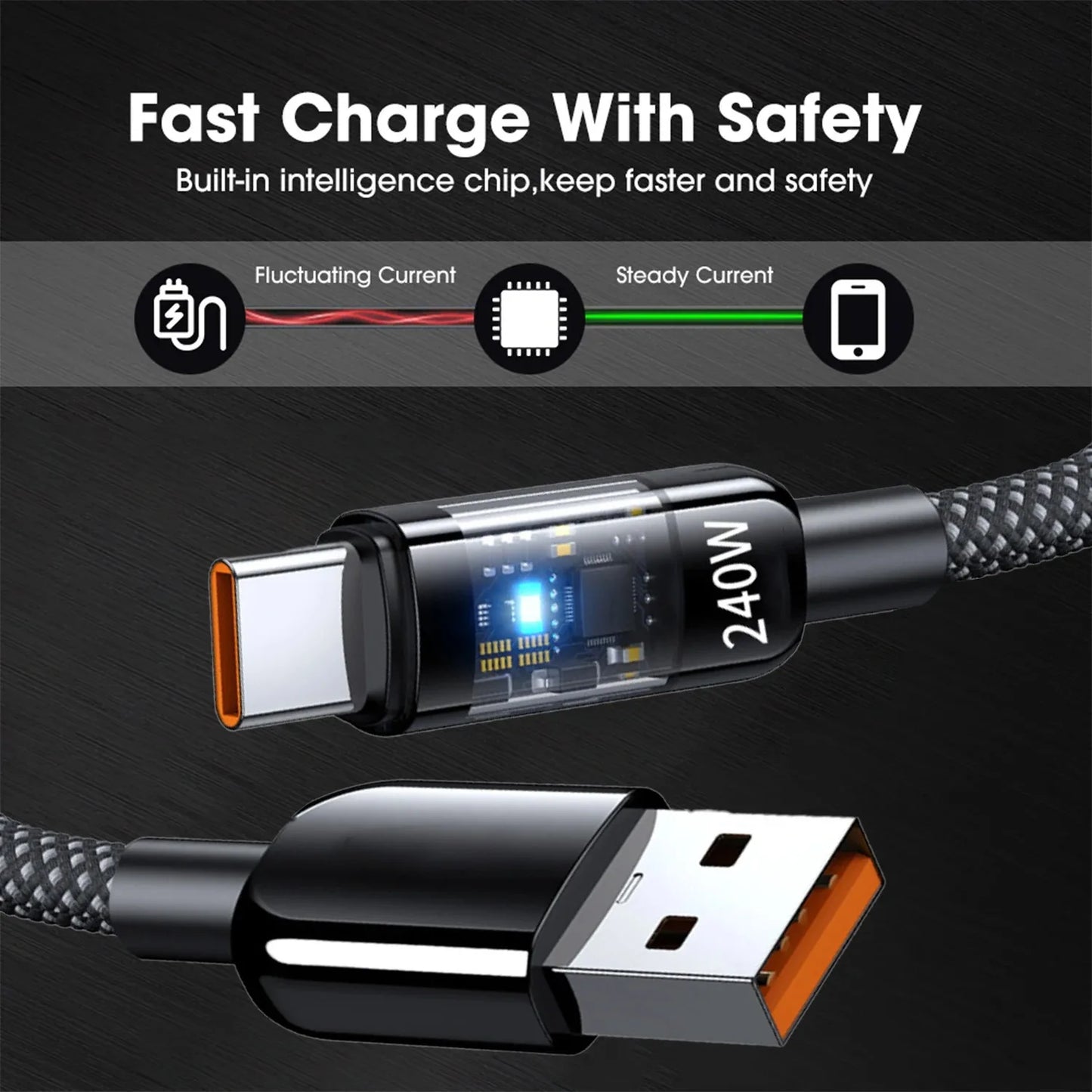 240W Fast Charging USB to Type C Data Cable for All Devices