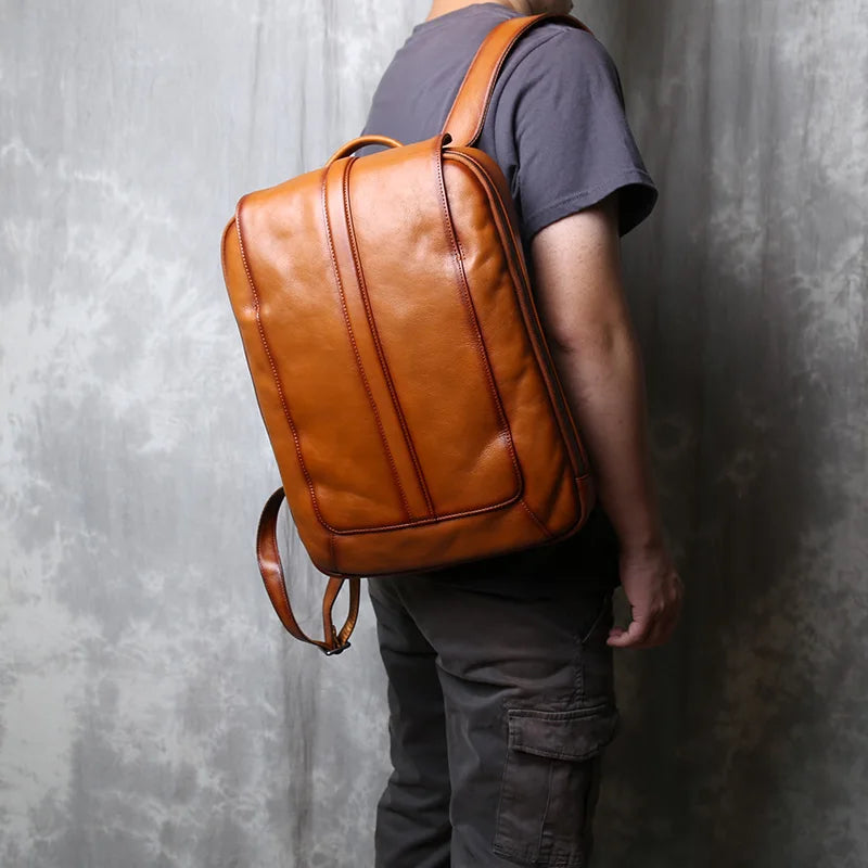 Men's Retro Cowhide Backpack | Stylish Large Capacity Leather Bag