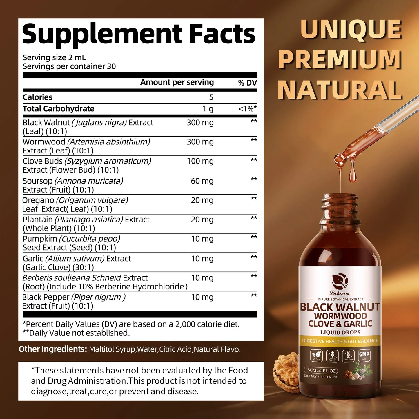 60ML Black Walnut Herbal Drops | Support Digestion & Immunity