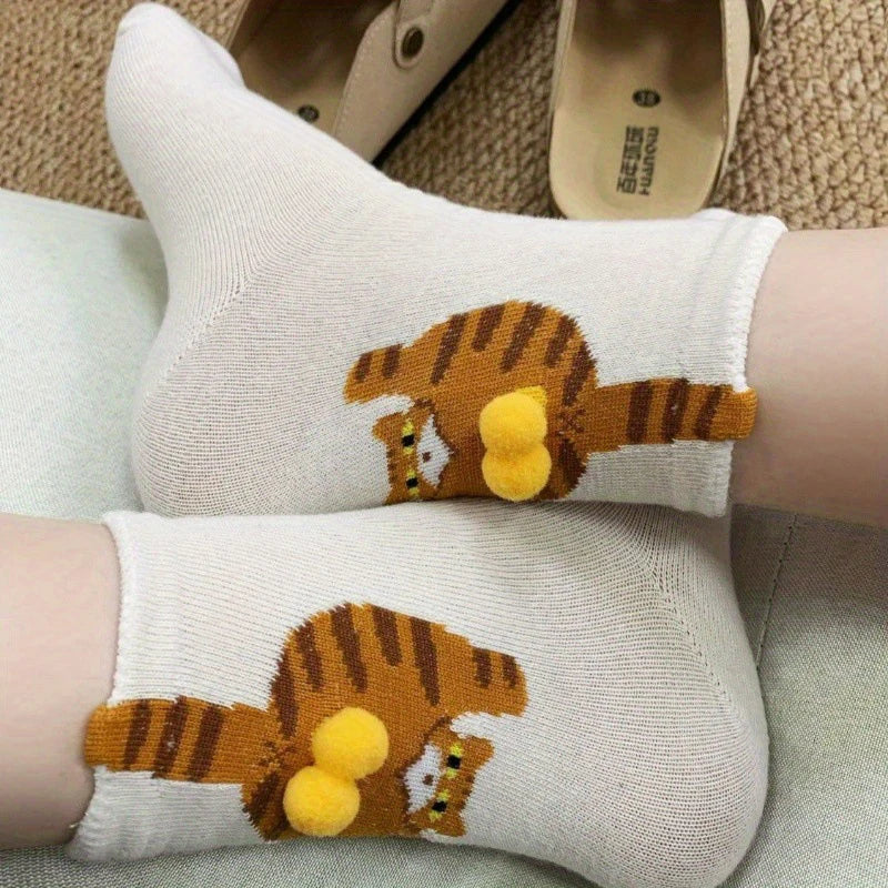 Calcetines de media caña con lindo diseño de trasero de gato en 3D | Divertida ropa de invierno para mujer
