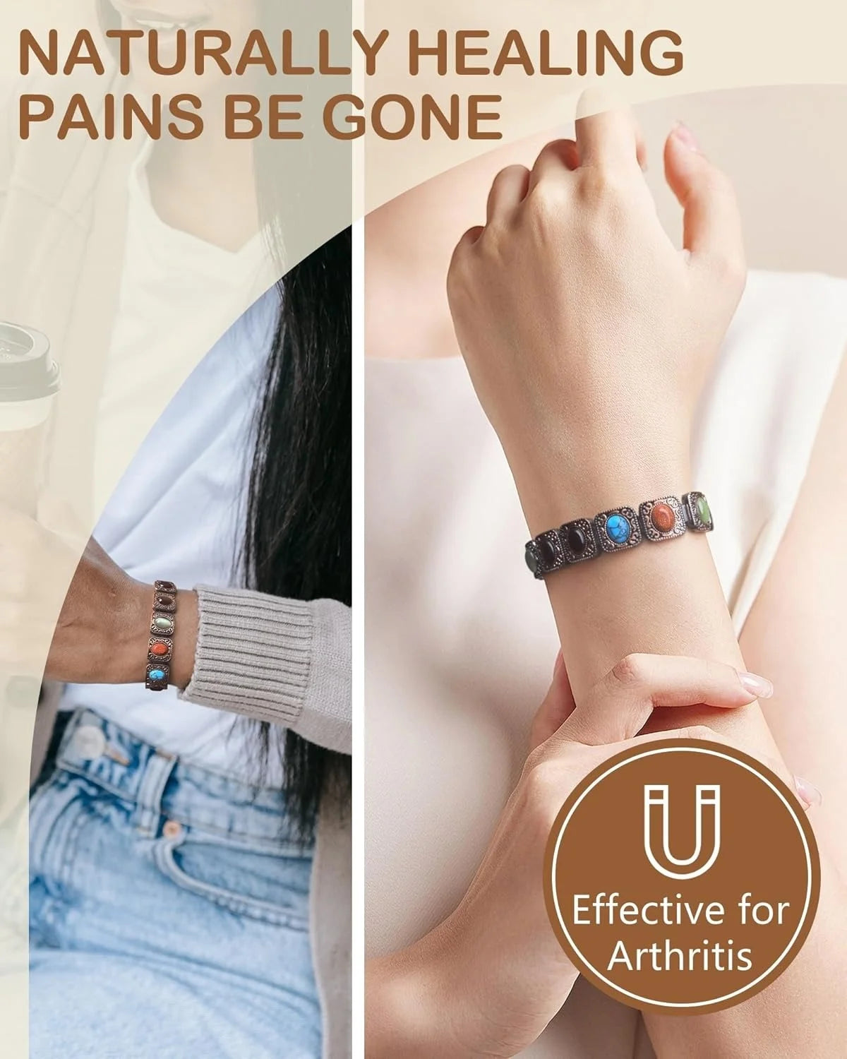 Adjustable Pure Copper Magnetic Bracelet with Natural Stones