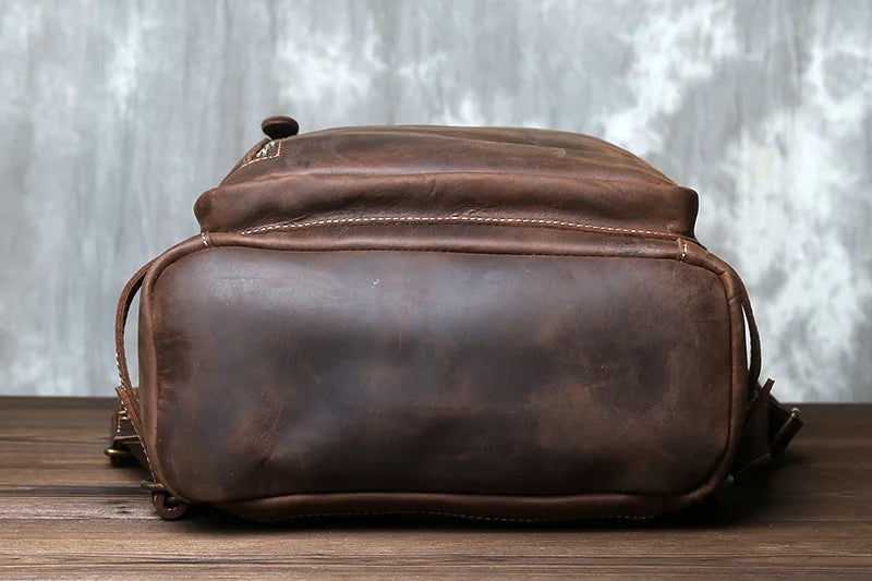 Retro Leather Vertical Backpack | Large Capacity Travel Bag for Men