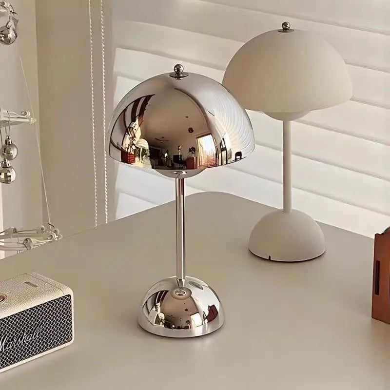 Retro Danish Chrome Flower Bud Table Lamp | Touch Control & USB Rechargeable