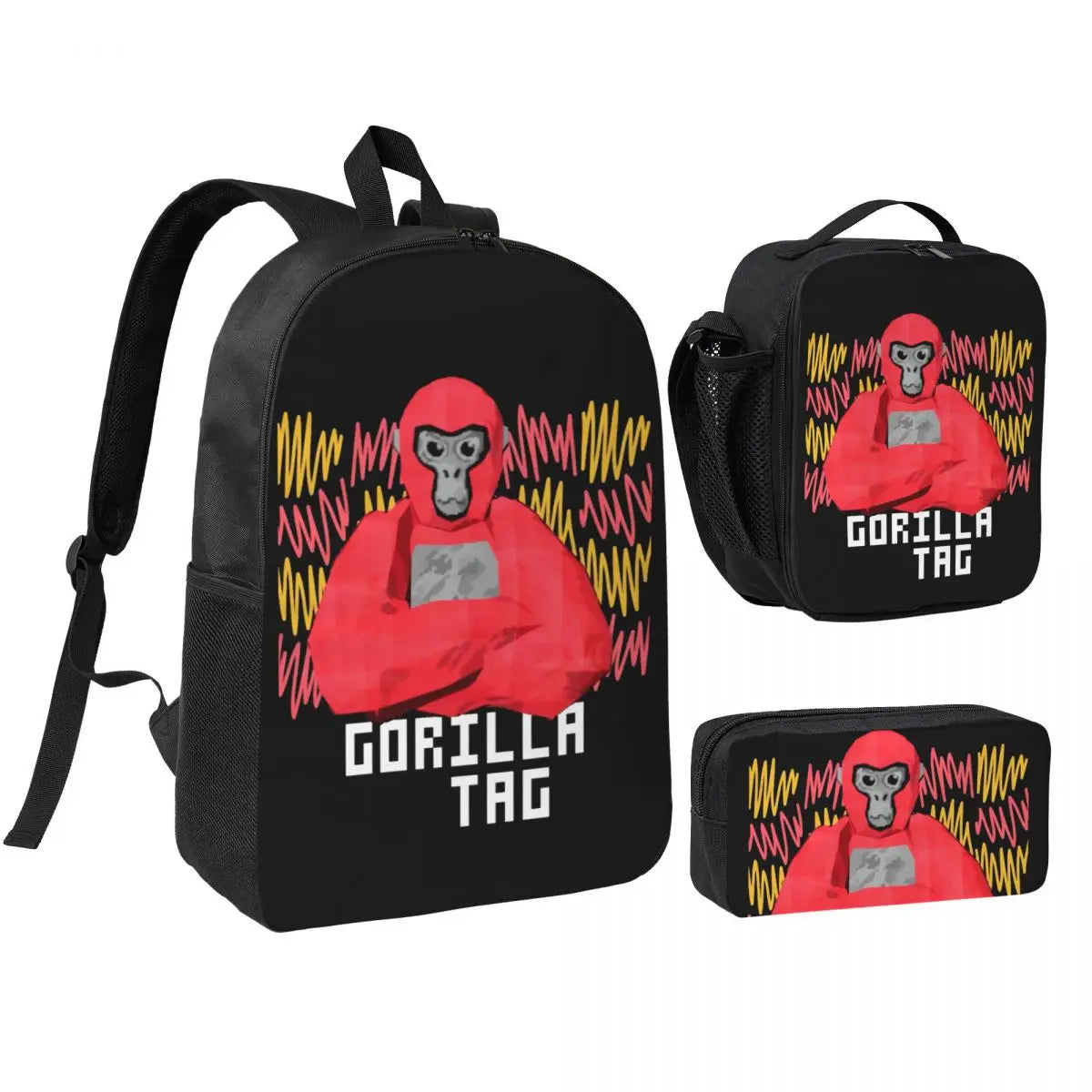 Stylish Black and White Gorilla Backpack Set for Teens | Versatile Bags