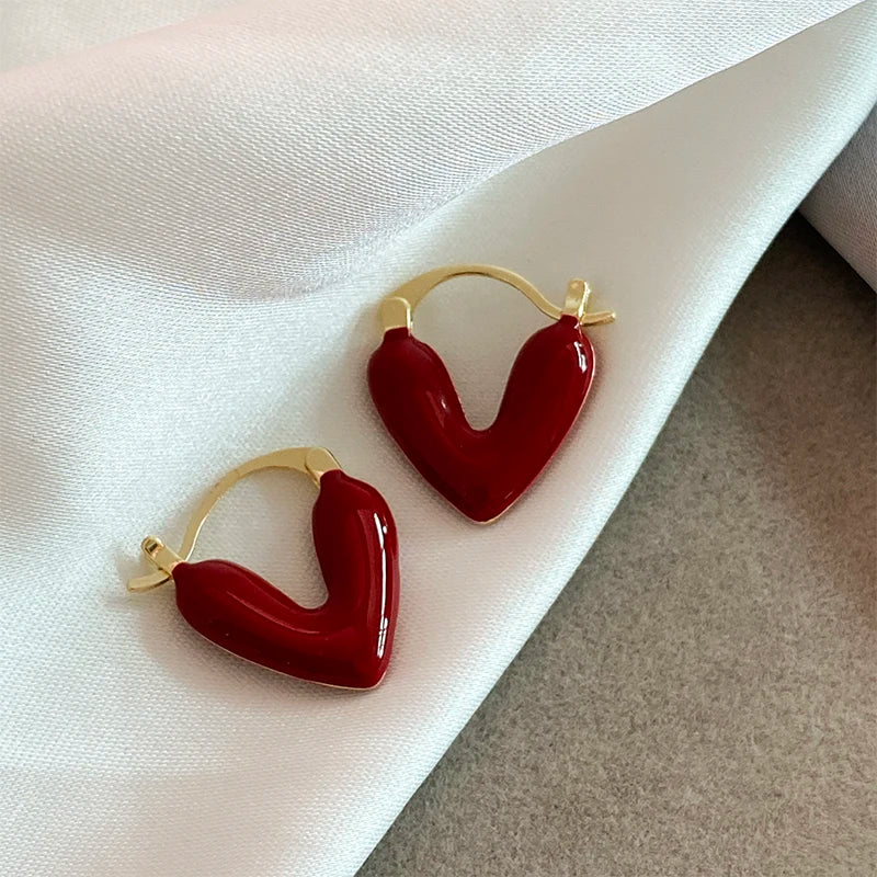 Elegant Wine Red Heart Shaped Drop Earrings | Fashion Jewelry for Women