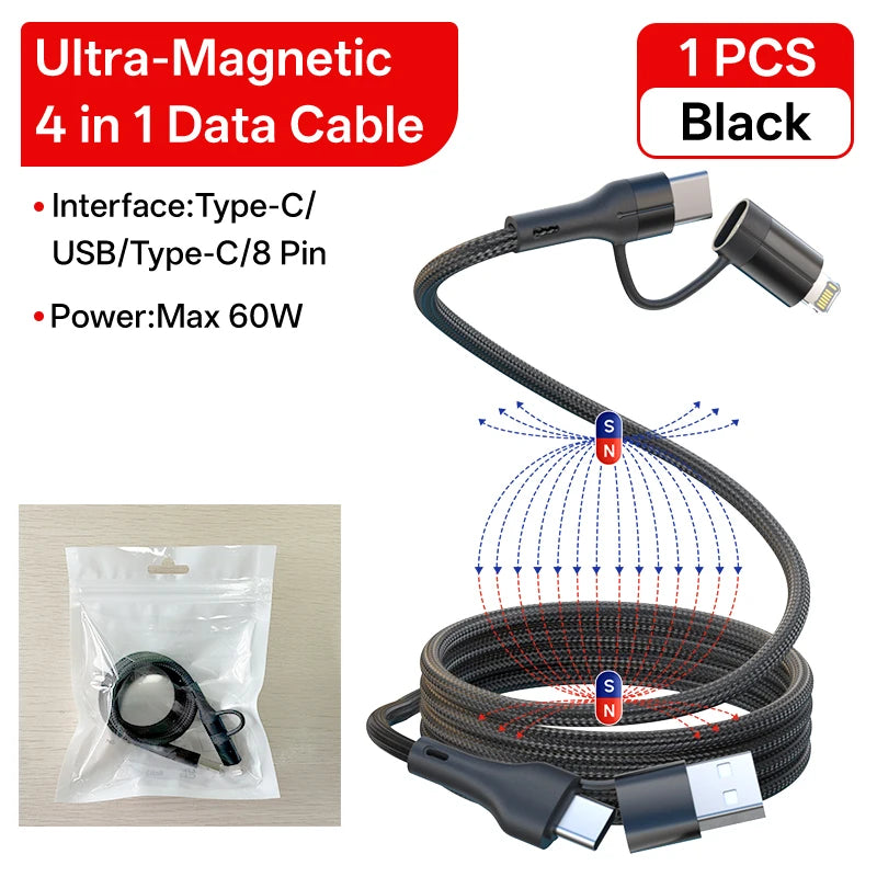 4 in 1 Magnetic Fast Charging Cable | Universal Compatibility & Durability
