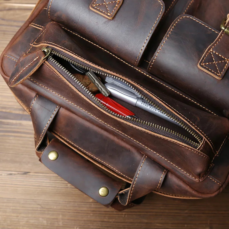 Men's Retro Genuine Leather Backpack | Spacious Multi Pocket Design