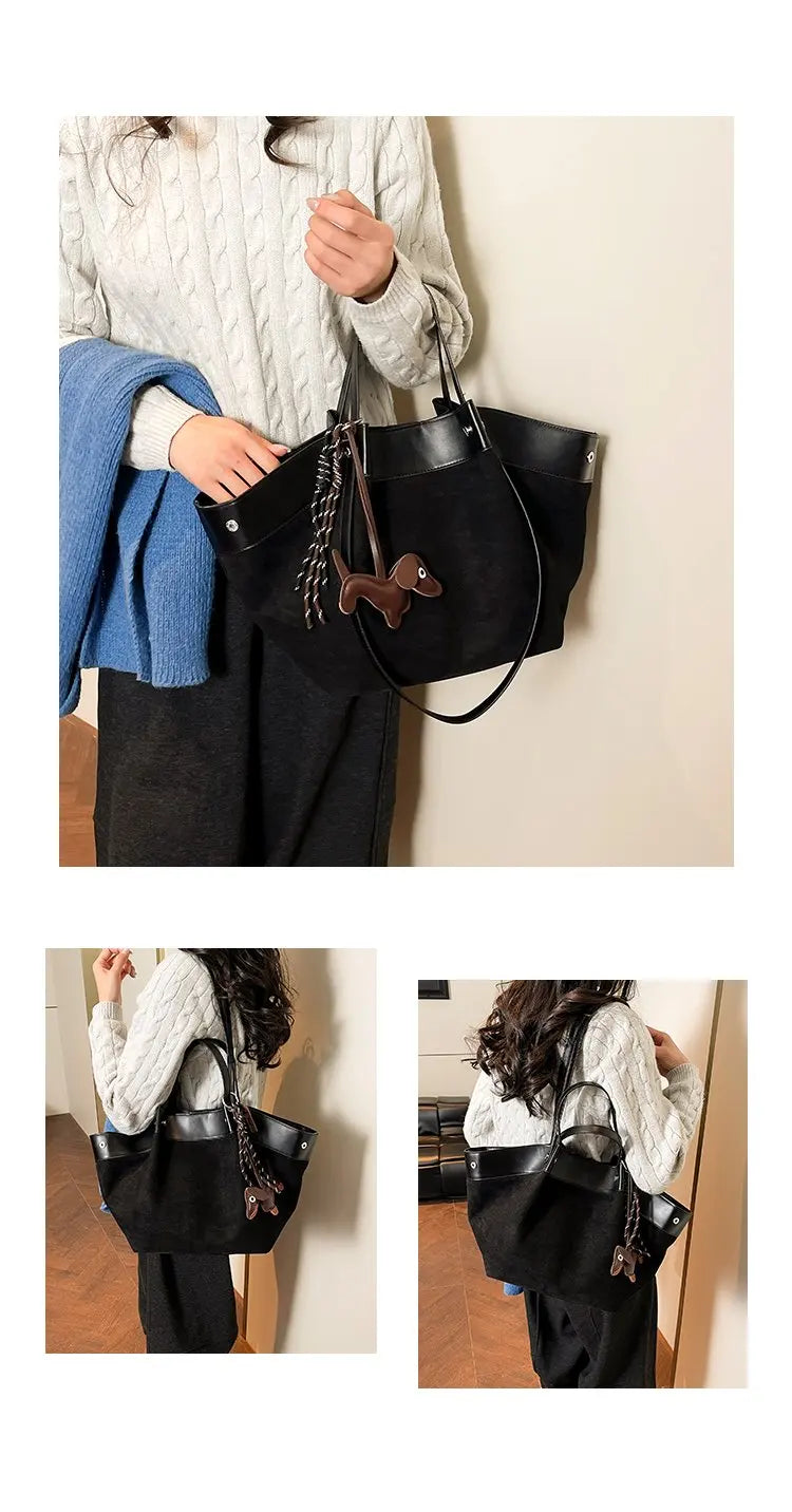 Bolso de hombro de piel suave de gamuza para mujer | Estilo casual de lujo