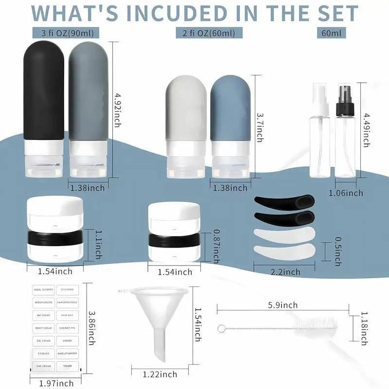 17Pcs Silicone Leak Proof Travel Bottles | Portable Toiletry Set