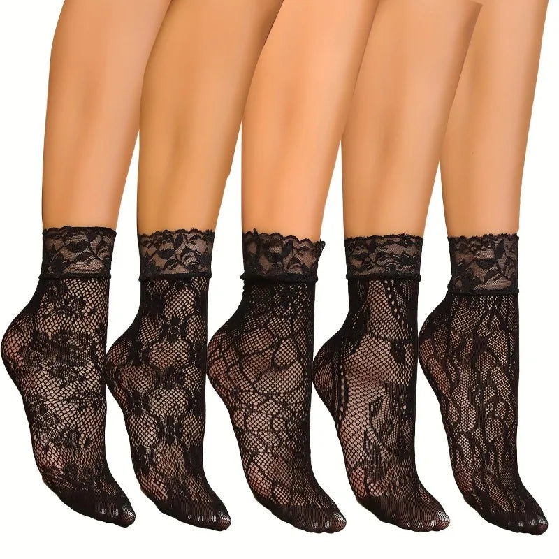 5 Pairs Floral Lace Socks | Thin Breathable Summer Hosiery