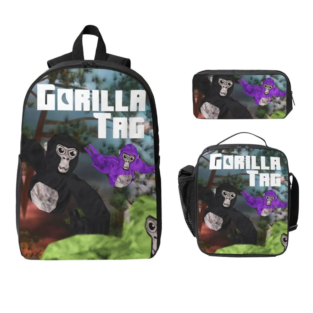 Stylish Black and White Gorilla Backpack Set for Teens | Versatile Bags