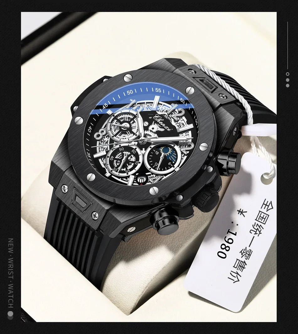 Stylish Big Dial Men's Watch | Multi-Function Rubber Strap