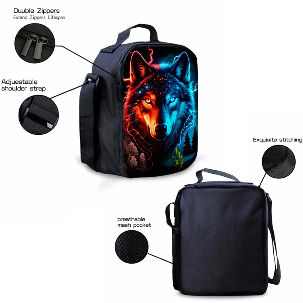 Kids' Wolf Pattern Backpack Set | Lightweight Travel & School Bag