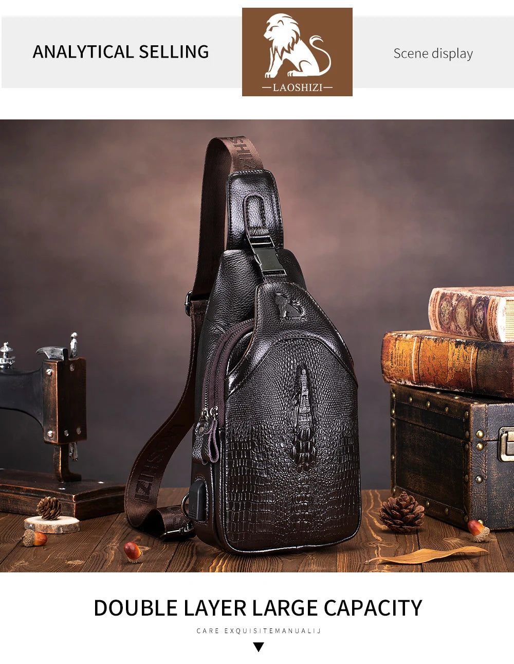 Men's Leather Crossbody Chest Bag | Multifunctional USB Bag