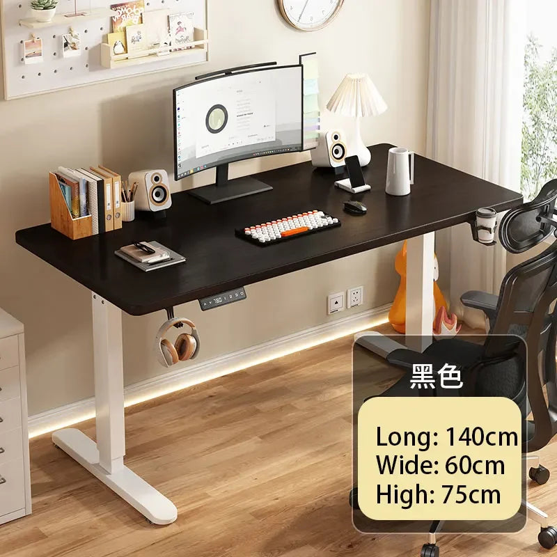 Electric Height Adjustable Solid Wood Computer Desk for Home & Office