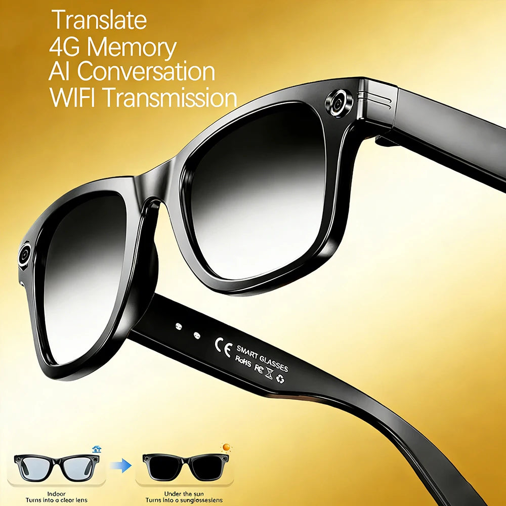 AI Smart Translation Glasses | 8MP Camera, Bluetooth & Voice Control