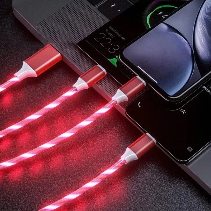 Light Emitting Cable, Mobile Phone Charging Cable, Fast Charging Data Cable, Light Emitting, Suitable for iPhone Micro USB Type C Charger Cable, Three in One LED Fast Charging Cable