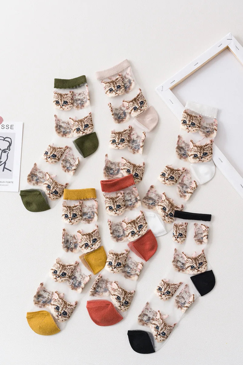 Trendy Women’s Transparent Cat Socks | Cute Kawaii Summer Fashion