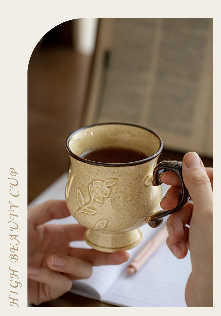 Medieval Relief Tall Ceramic Mug | Eco-Friendly Coffee & Water Cup