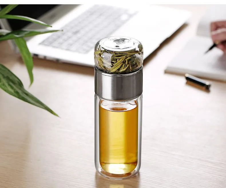 High Borosilicate Glass Tea Water Bottle | Double Layer Infuser