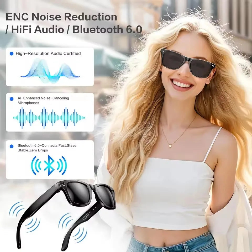 Smart AI Glasses | 8MP Camera, Noise-Cancelling, Waterproof Sunglasses