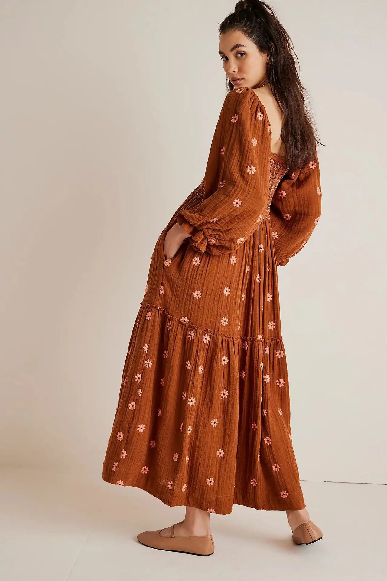 Boho Floral Embroidery Maxi Dress for Women | Casual Fashion