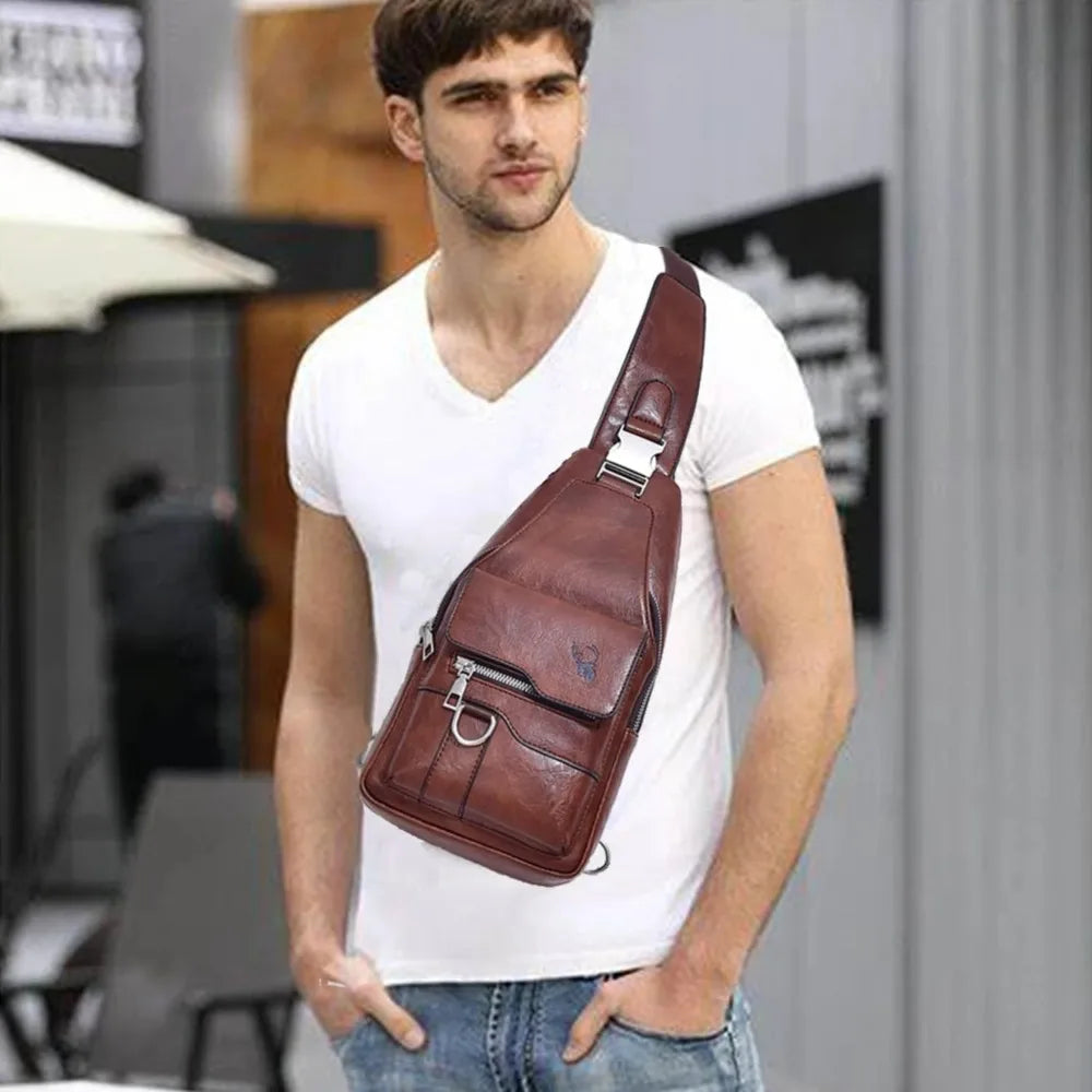 Men's PU Leather Sling Bag - Stylish Crossbody Chest Backpack