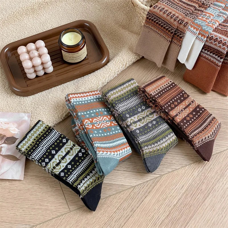 Women's Retro Knitted Knee Socks | Vintage Style for Autumn & Winter