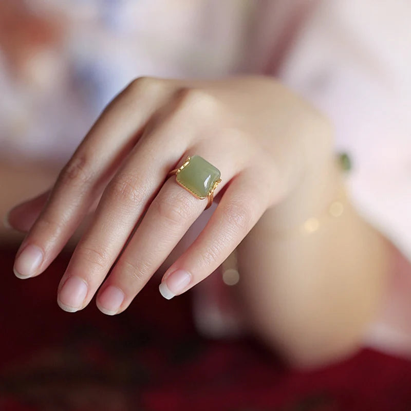 Adjustable Geometric Jade Ring for Women | Vintage Jewelry Gift